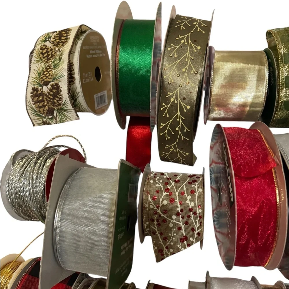 47 Rolls of Christmas/Holiday Ribbon - New & Vintage Lot for Crafts Packages